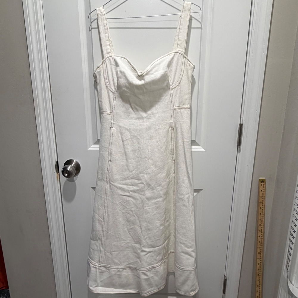 INA Womens Denim Midi Dress Sweetheart Neckline Off-White Size Large